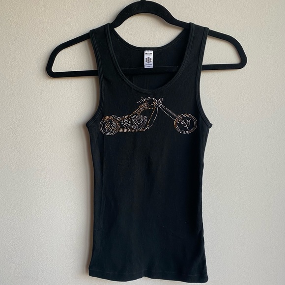 Rhinestone Motorcycle Racerback Tank Top - Picture 1 of 4